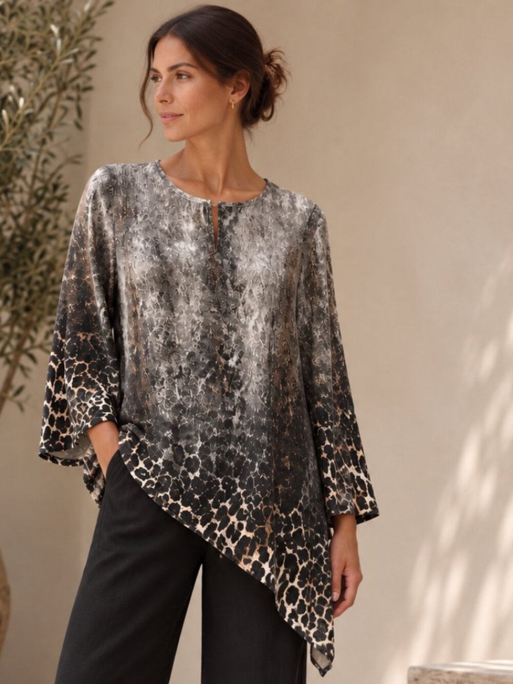 Sheer Charlie Paige tunic, animal print